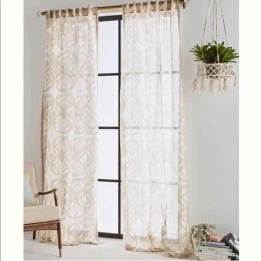 Anthropologie set of 2 Avrille Sheer Curtain Panels 50 x 96